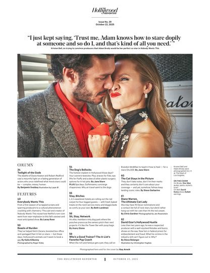The Hollywood Reporter - 25.10.22 Edition: Kristen Bell & Adam Brody's Chemistry In Nobody Wants This, David Ozer's Hollywood Hustle, Diane Warren's Journey, Hollywood's A-List Pets & More!