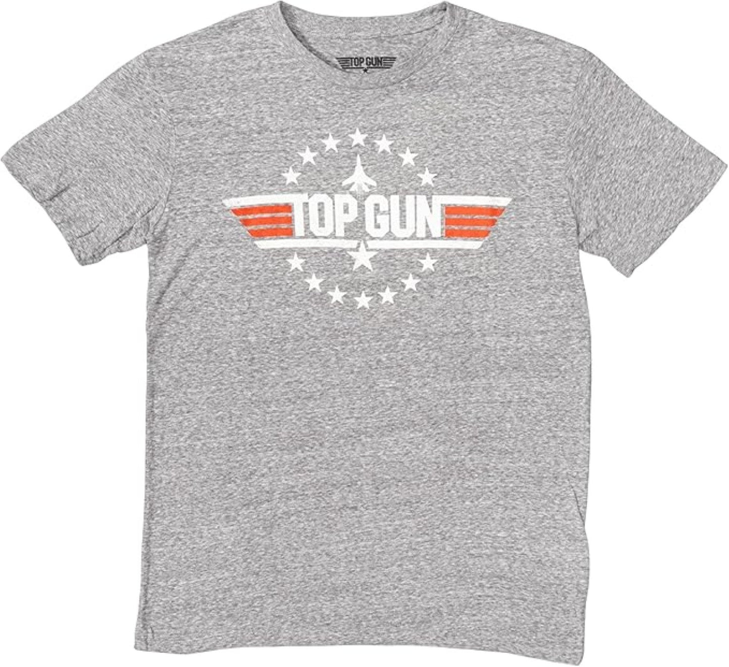 Top Gun Logo with Jet and Stars Mens T Shirt Grey Officially Licensed