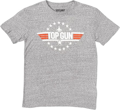 Top Gun Logo with Jet and Stars Mens T Shirt Grey Officially Licensed