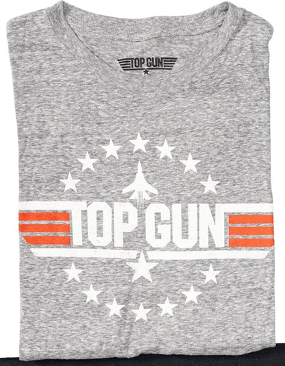 Top Gun Logo with Jet and Stars Mens T Shirt Grey Officially Licensed