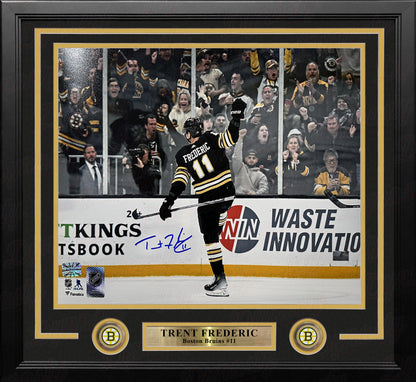 Trent Frederic Goal Celebration Boston Bruins Autographed 11" x 14" Framed Hockey Photo