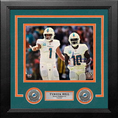 Tyreek Hill with Tua Miami Dolphins Autographed 8" x 10" Framed Football Photo