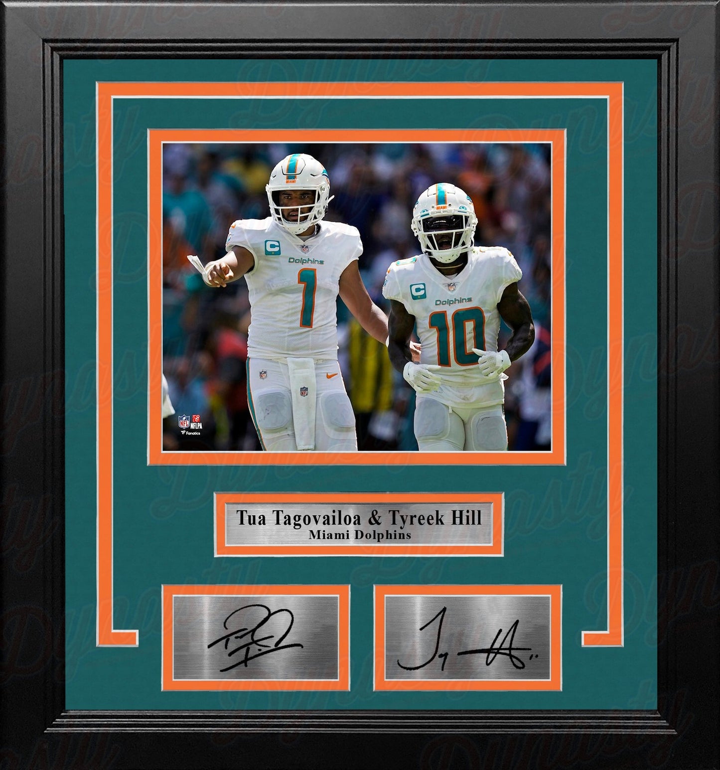 Tua Tagovailoa & Tyreek Hill Miami Dolphins 8" x 10" Framed Football Photo with Engraved Autographs