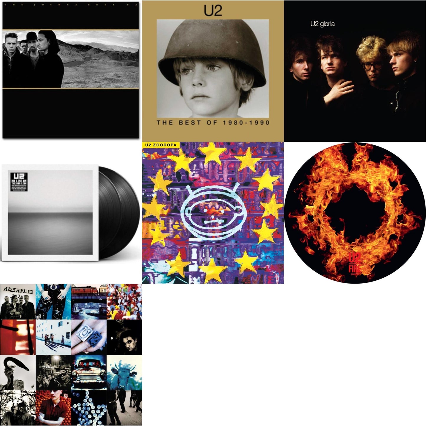 U2 - Joshua Tree & Best Of 1980-1990 (180G/2 LP) & Gloria (40Th Anniversary/180G/Transparent Yellow LP Vinyl) & No Line On The Horizon (2 LP) & Zooropa (Transparent Yellow/2LP) & Fire (40Th Anniversary Edition/Picture Disc) & Achtung Baby (30Th