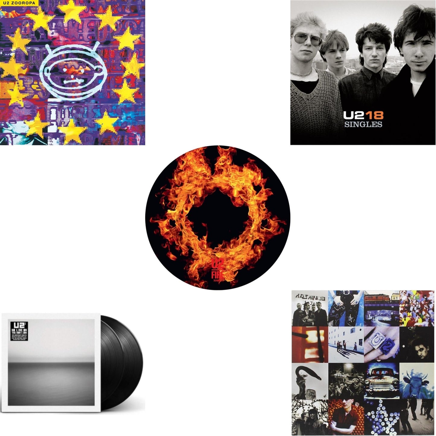 U2 - Fire (40Th Anniversary Edition/Picture Disc) & Zooropa (Transparent Yellow/2LP) & U218 Singles & Achtung Baby (180G/2 LP) & No Line On The Horizon (2 LP)