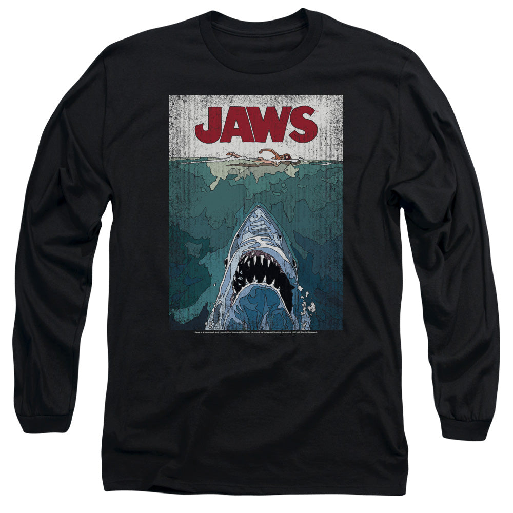 Jaws Lined Poster Mens Long Sleeve Shirt Black Officially Licensed