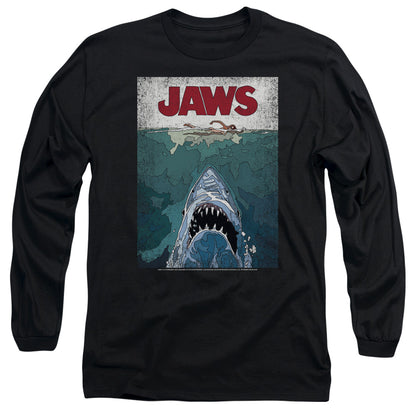 Jaws Lined Poster Mens Long Sleeve Shirt Black Officially Licensed