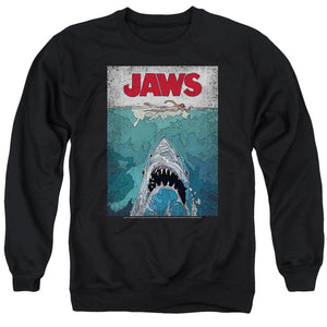 Jaws Lined Poster Mens Crewneck Sweatshirt Black