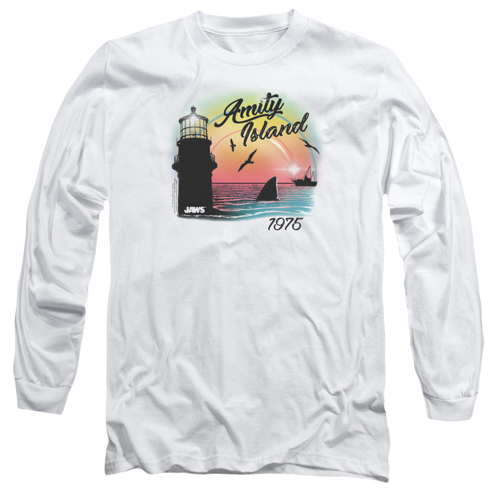 Jaws Amity Island Mens Long Sleeve Shirt White Officially Licensed