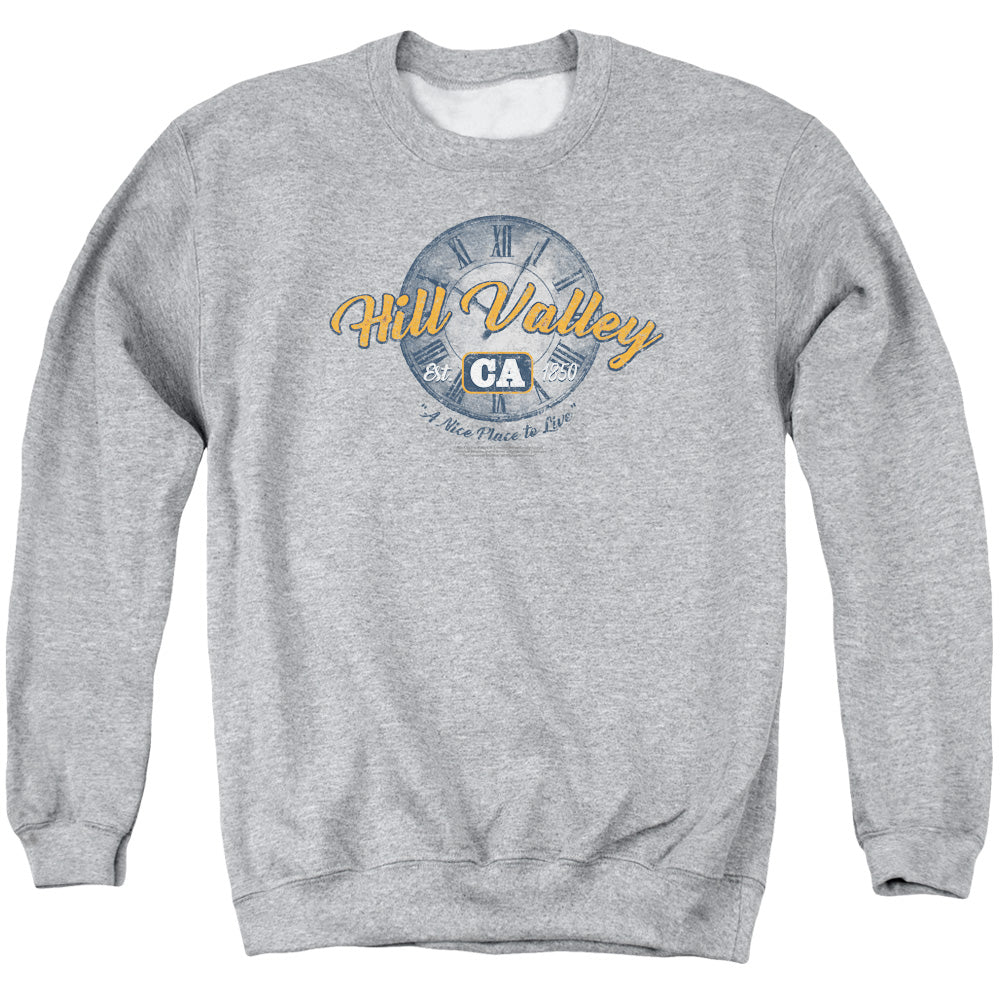 Back To The Future Hill Valley Mens Crewneck Sweatshirt Athletic Heather Officially Licensed