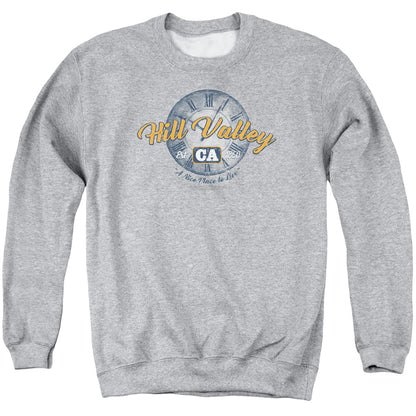 Back To The Future Hill Valley Mens Crewneck Sweatshirt Athletic Heather Officially Licensed