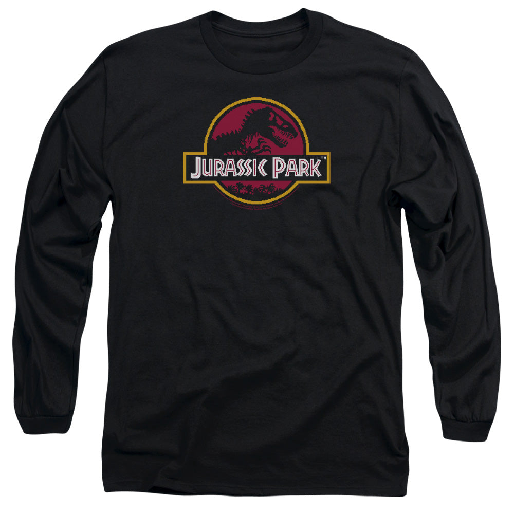 Jurassic Park 8-Bit Logo Mens Long Sleeve Shirt Black Officially Licensed