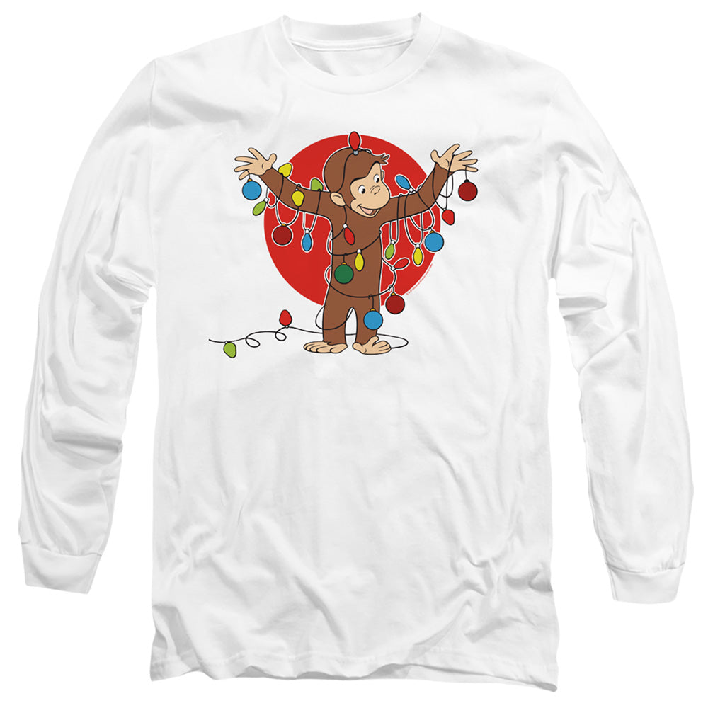 Curious George Lights Mens Long Sleeve Shirt White