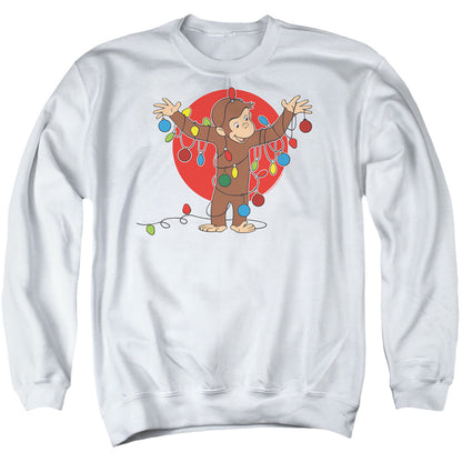 Curious George Lights Mens Crewneck Sweatshirt White Officially Licensed