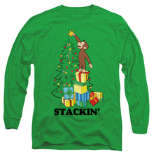 Load image into Gallery viewer, Curious George Stackin Mens Long Sleeve Shirt Kelly Green