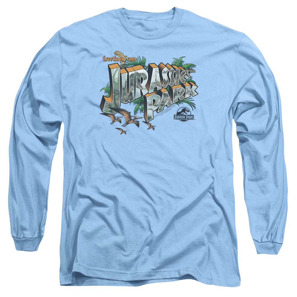 Jurassic Park Greetings From Jp Mens Long Sleeve Shirt Carolina Blue Officially Licensed