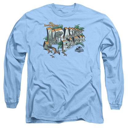 Jurassic Park Greetings From Jp Mens Long Sleeve Shirt Carolina Blue Officially Licensed