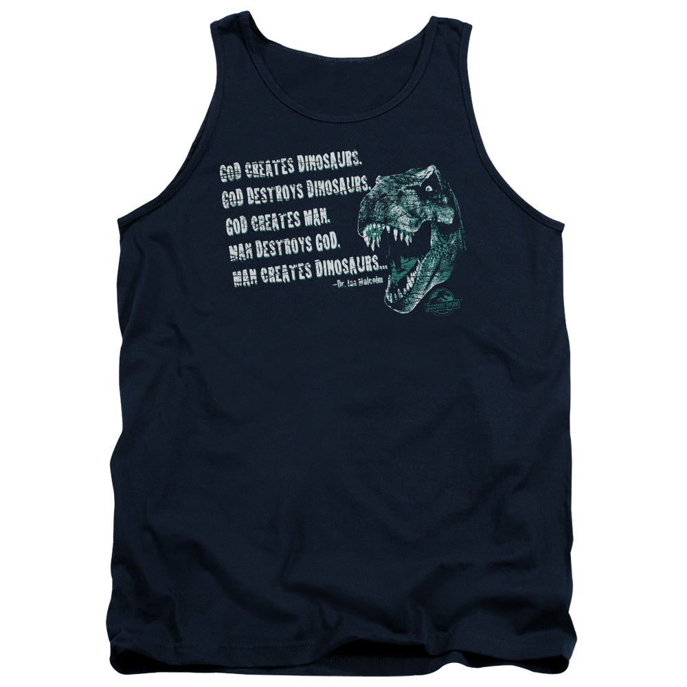 Jurassic Park God Creates Dinosaurs Mens Tank Top Shirt Navy