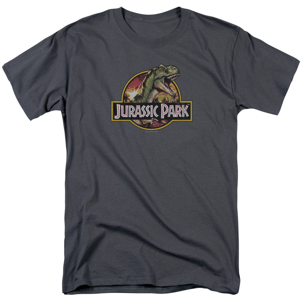 Jurassic Park Retro Rex Mens T Shirt Charcoal