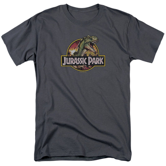 Jurassic Park Retro Rex Mens T Shirt Charcoal