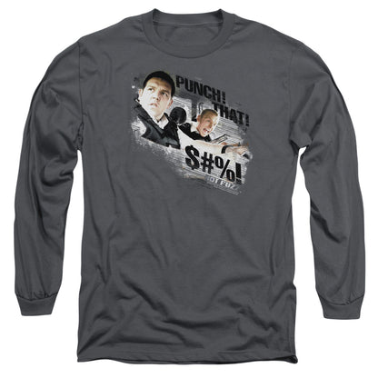 Hot Fuzz Punch That Mens Long Sleeve Shirt Charcoal Officially Licensed Officially Licensed