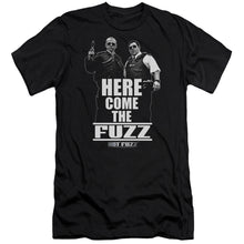 Load image into Gallery viewer, Hot Fuzz Here Come The Fuzz Premium Bella Canvas Slim Fit Mens T Shirt Black