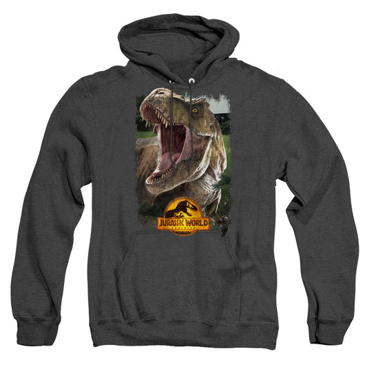 Jurassic World Rex Beauty Shot Heather Mens Hoodie Black Officially Licensed