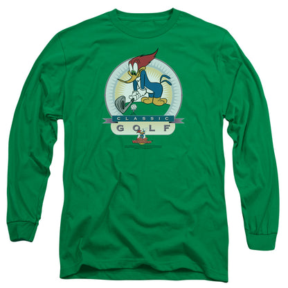Woody Woodpecker Classic Golf Mens Long Sleeve Shirt Kelly Green Officially Licensed