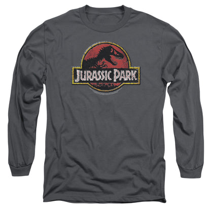 Jurassic Park Stone Logo Mens Long Sleeve Shirt Charcoal Officially Licensed