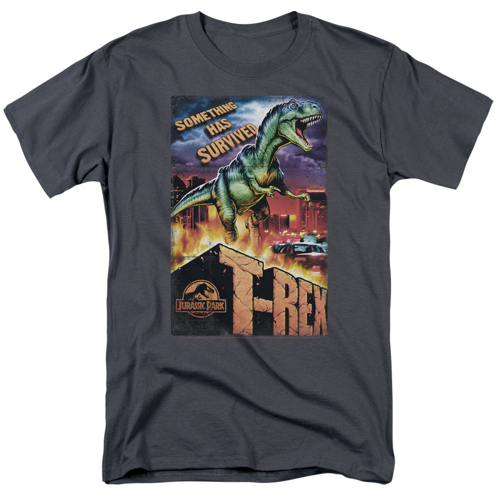 Jurassic Park Rex In The City Mens T Shirt Charcoal