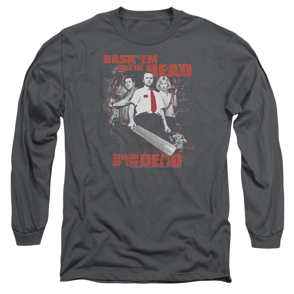 Shaun Of The Dead Bash Em Mens Long Sleeve Shirt Charcoal Officially Licensed