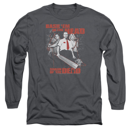 Shaun Of The Dead Bash Em Mens Long Sleeve Shirt Charcoal Officially Licensed