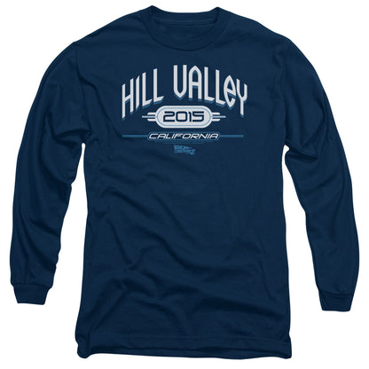 Back To The Future Ii Hill Valley 2015 Mens Long Sleeve Shirt Navy Navy Officially Licensed