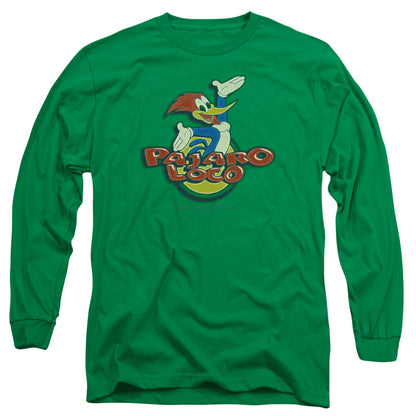 Woody Woodpecker Loco Mens Long Sleeve Shirt Kelly Green Officially Licensed