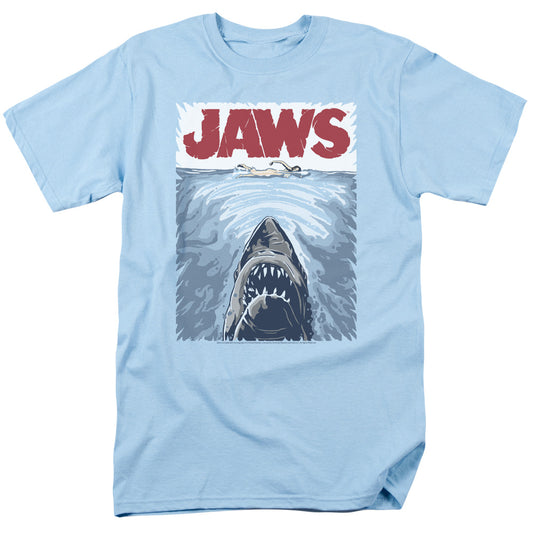 Jaws Graphic Poster Mens T Shirt Light Blue