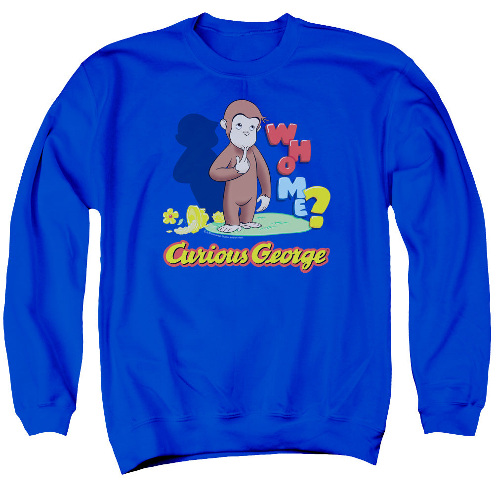 Curious George Who Me Mens Crewneck Sweatshirt Royal Blue Officially Licensed