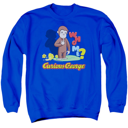 Curious George Who Me Mens Crewneck Sweatshirt Royal Blue Officially Licensed