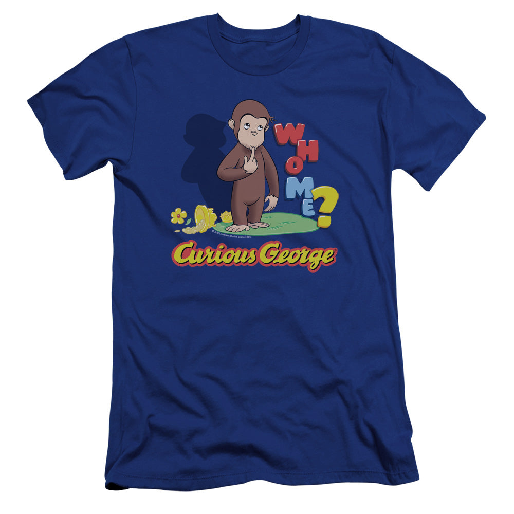 Curious George Who Me Premium Bella Canvas Slim Fit Mens T Shirt Royal Blue