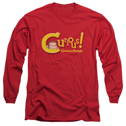 Curious George Curious Mens Long Sleeve Shirt Red Red Officially Licensed