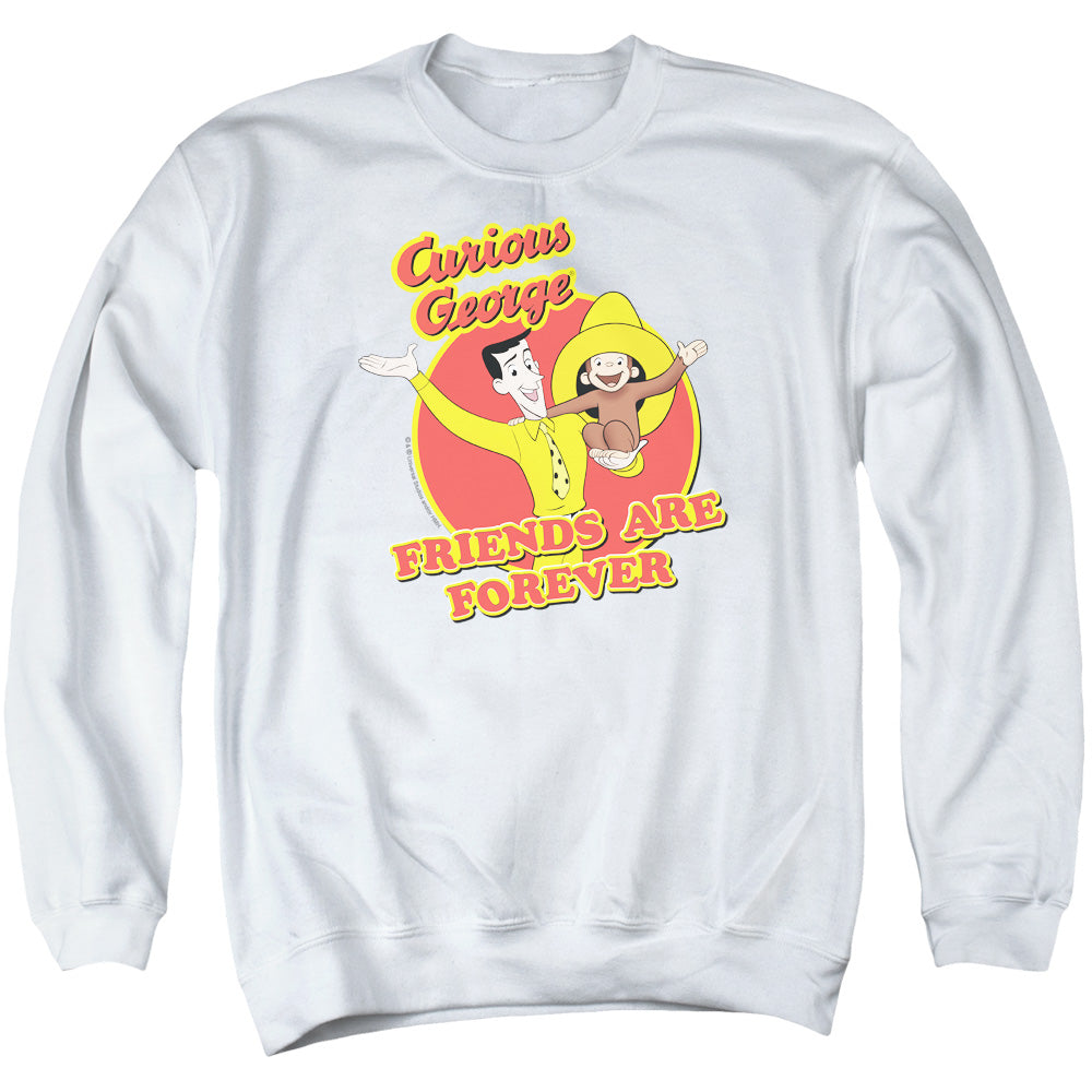 Curious George Friends Mens Crewneck Sweatshirt White Officially Licensed