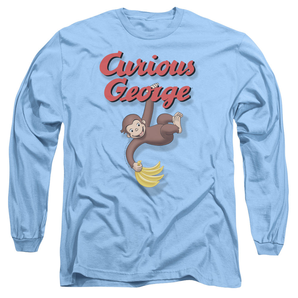 Curious George Hangin Out Mens Long Sleeve Shirt Carolina Blue Carolina Blue