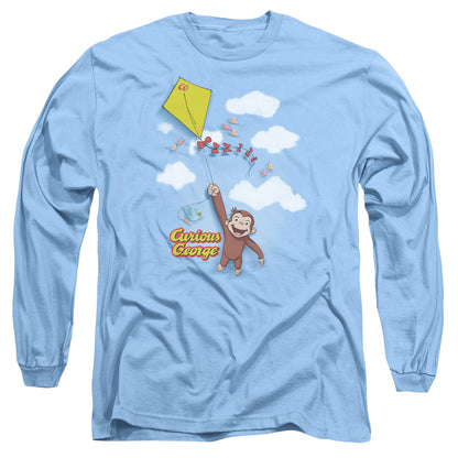Curious George Flight Mens Long Sleeve Shirt Carolina Blue Officially Licensed Officially Licensed