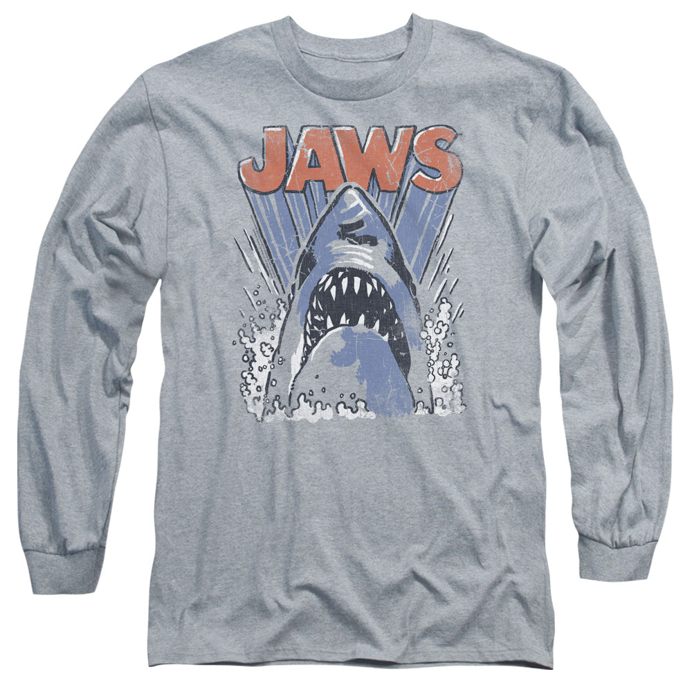 Jaws Comic Splash Mens Long Sleeve Shirt Athletic Heather