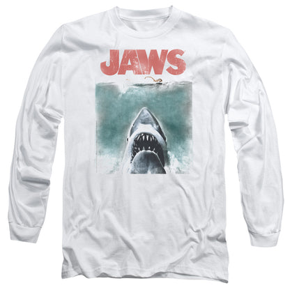 Jaws Vintage Poster Mens Long Sleeve Shirt White Officially Licensed