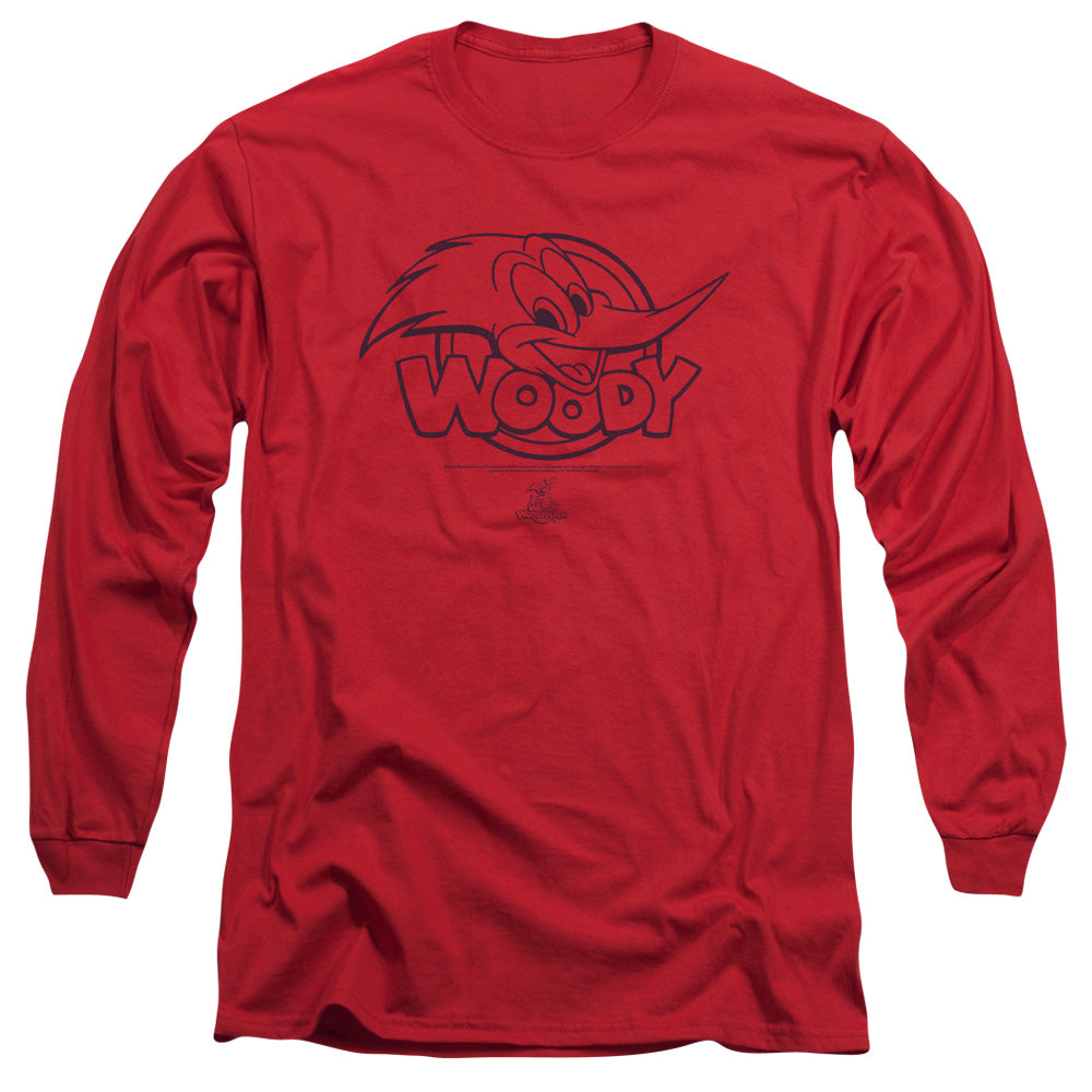 Woody Woodpecker Big Head Mens Long Sleeve Shirt Red