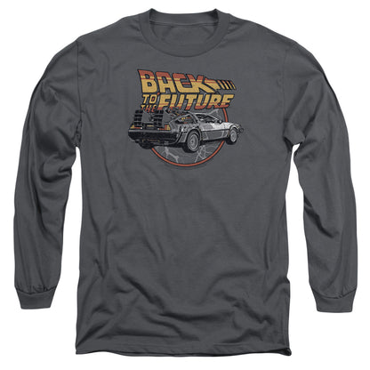 Back To The Future Time Machine Mens Long Sleeve Shirt Charcoal Officially Licensed