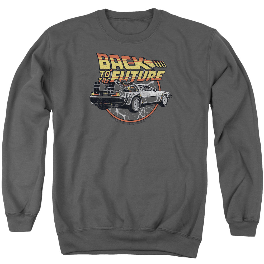 Back To The Future Time Machine Mens Crewneck Sweatshirt Charcoal Officially Licensed