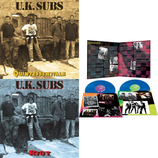 Uk Subs - Endangered Species (Translucent Blue LP Vinyl) & Quintessentials (Yellow/Black Splatter LP Vinyl) & Riot (Marble LP Vinyl)
