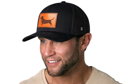 Dachshund Trucker Hat Leather  |  Black Dog Snapback Haka