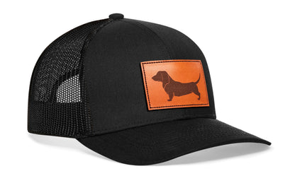 Dachshund Trucker Hat Leather  |  Black Dog Snapback Haka